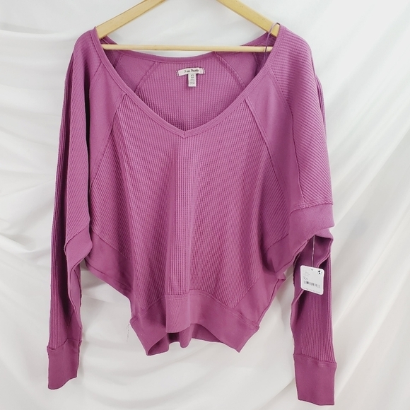 NEW Free People Santa Clara LS Thermal Oversized wide neck top Mulberry NWOT. - Picture 2 of 9
